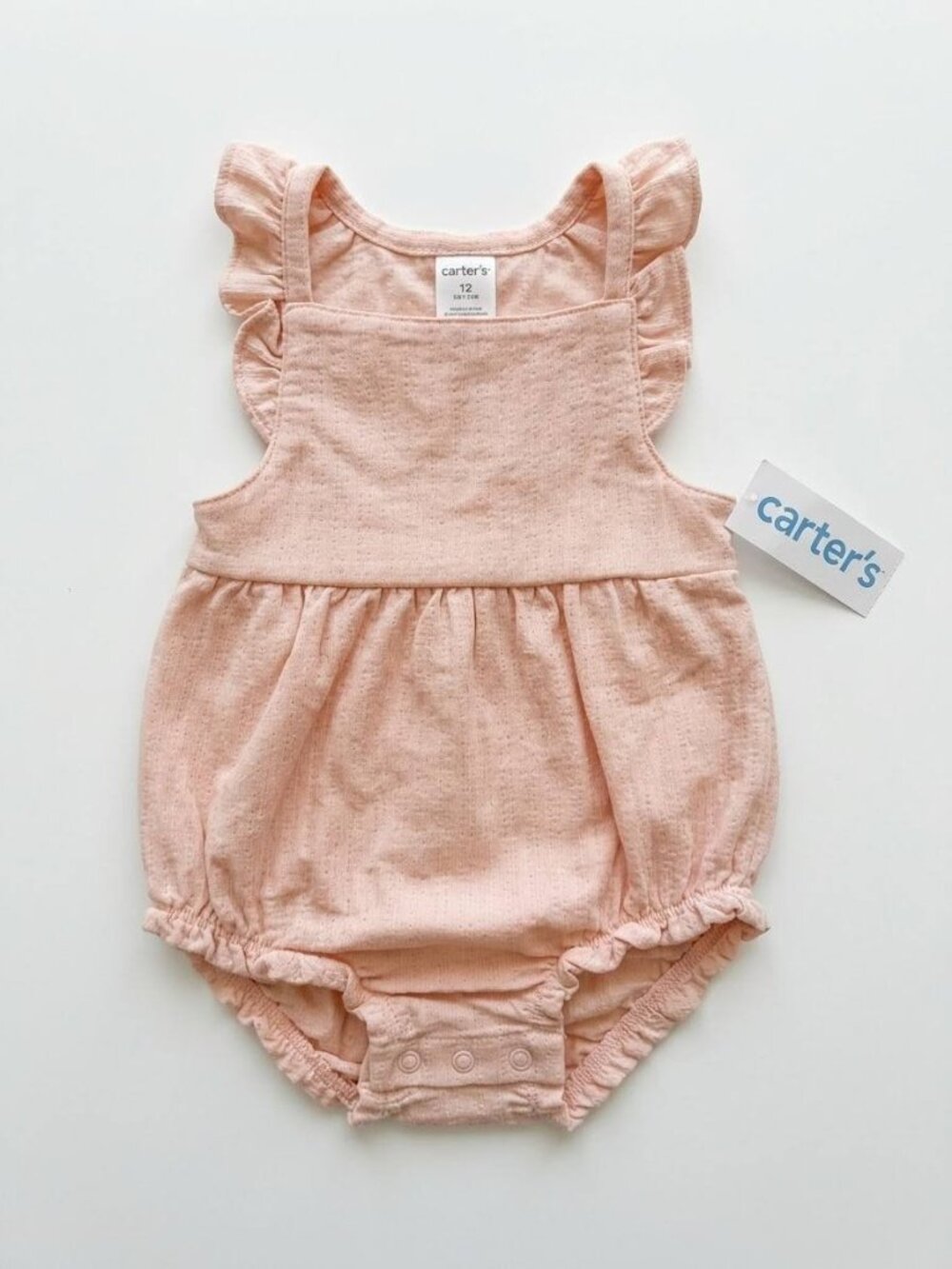 Carter's Baby Girl 12M Bubble Romper Pink Pointelle Flutter Sleeve Sunsuit NWT